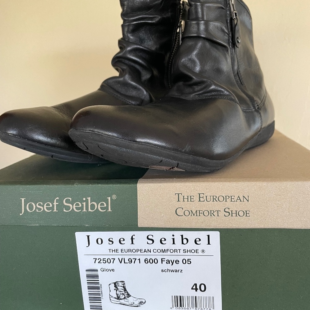 Josef Seibel Faye/Naly Black Leather Ankle Boots w/Zippers, Women's EU 40/ US 9 - Picture 16 of 16